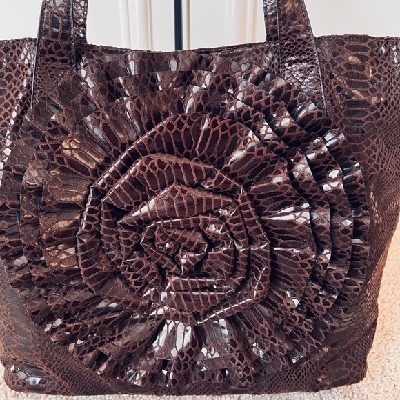 Faux Snake Embossed Rosette Large Tote - Picture 2 of 8